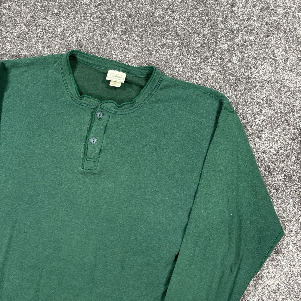 L.L. Bean Henley Two-Layer River Driver's Shirt Mens Large Green Wool Blend USA - Picture 3 of 8